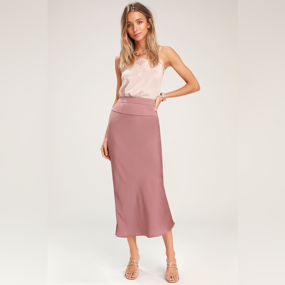 Free People Normani Bias Dusty Mauve Satin Midi Skirt